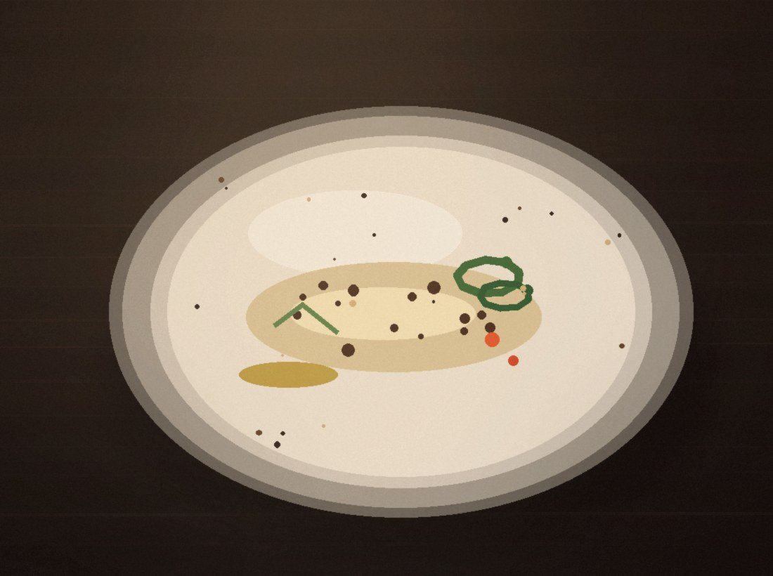 Cream plate with ember-charred branzino, herb oil, and citrus